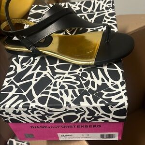 Diane von Furstenberg Black and Gold Women's Sandals
